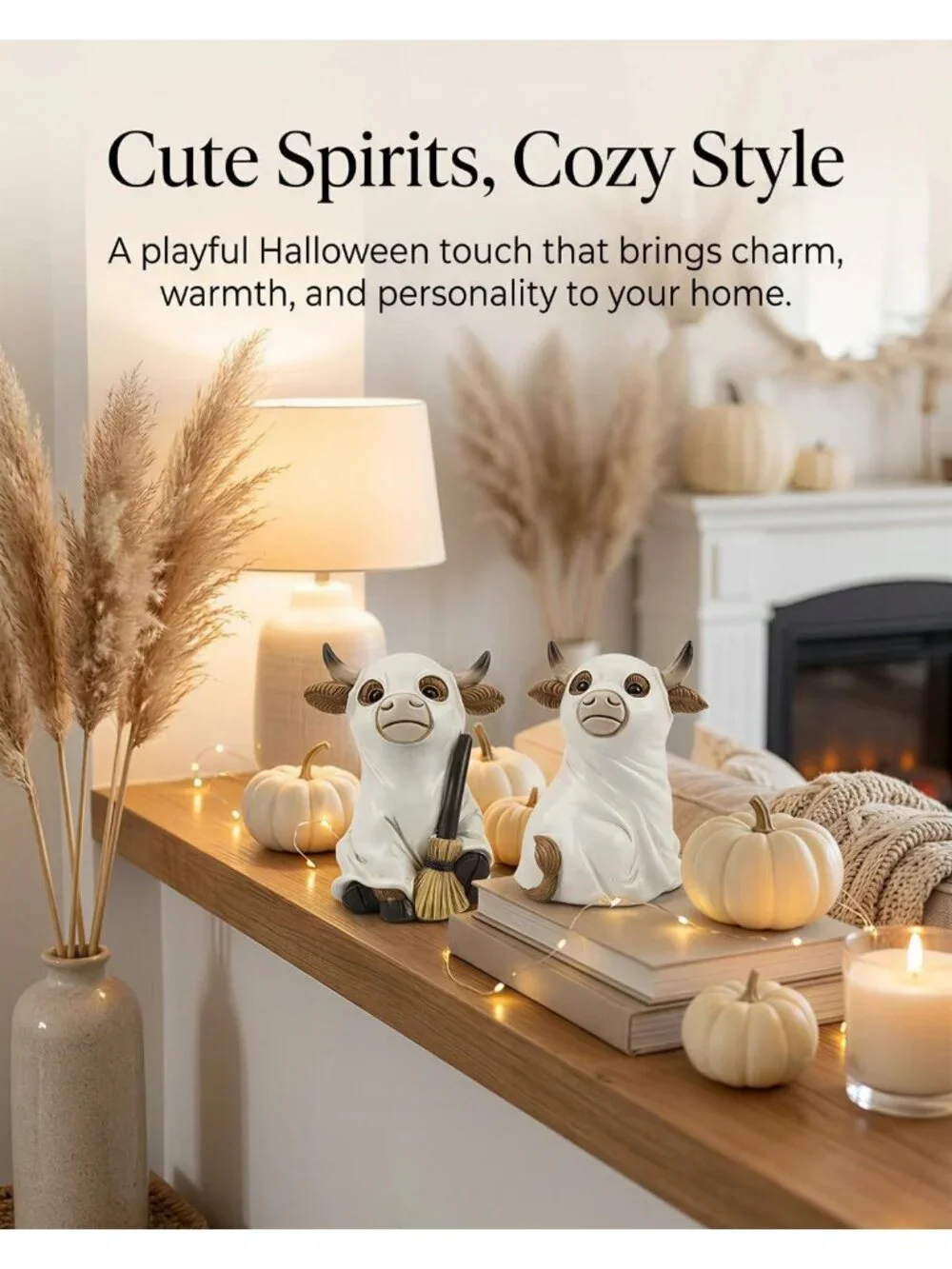 Highland Cow Ghost Set Of 2 Figurines Halloween Farmhouse Décor Decoration